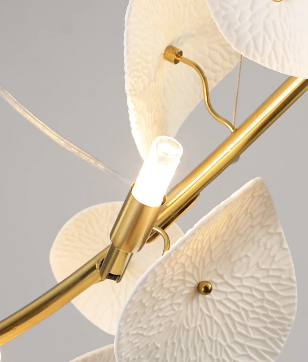 Detail View of Central Brass Stem and Internal Lighting