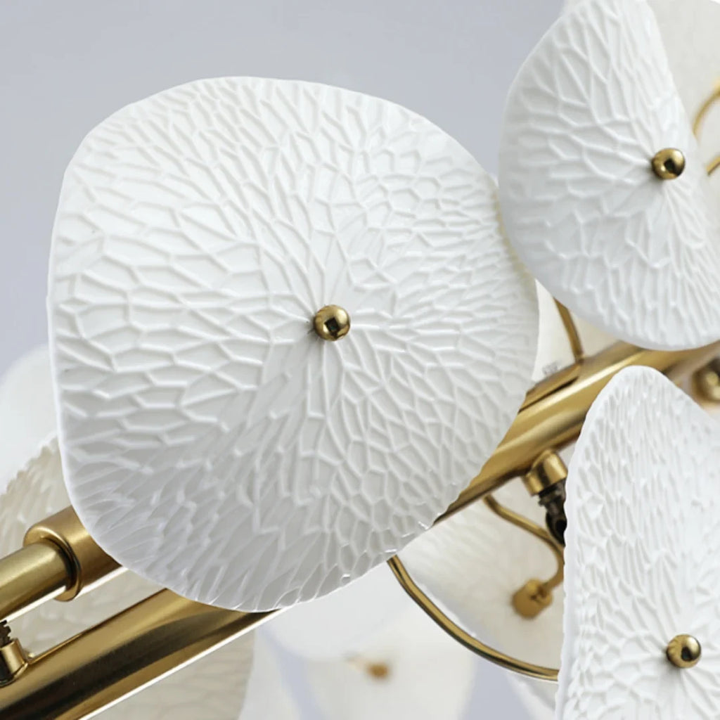 Illuminated Modern Cascading White Round Plate Art Glass Chandelier Studio Shot