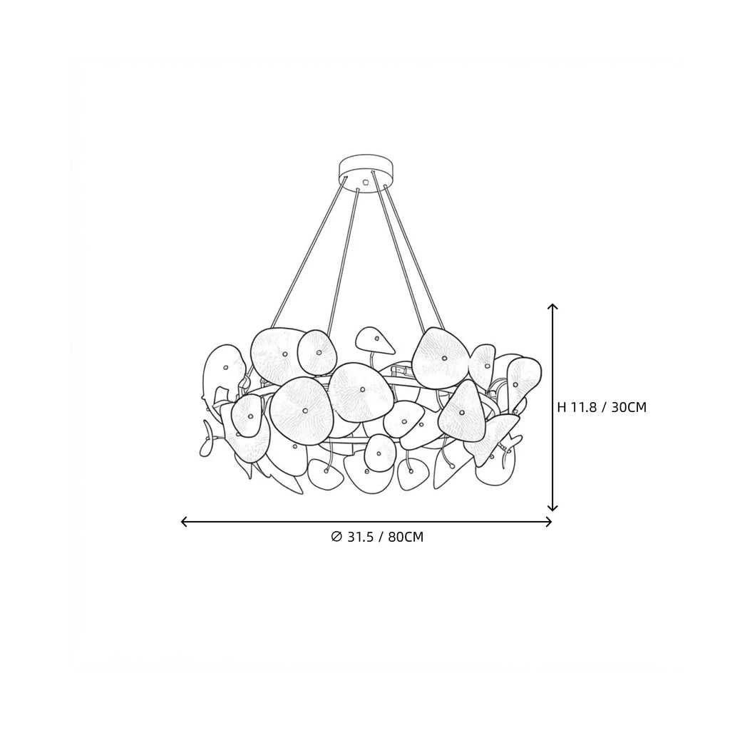 Modern Cascading White Round Plate Art Glass Chandelier Style B Line Art Dimension Diagram