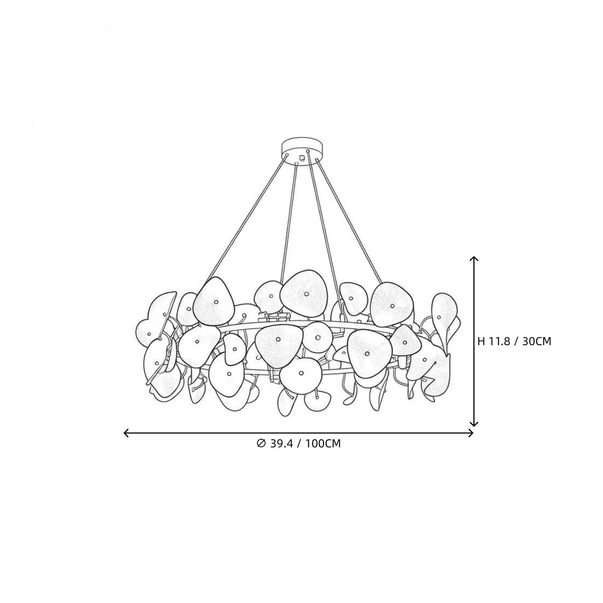 Modern Cascading White Round Plate Art Glass Chandelier Style C Line Art Dimension Diagram