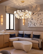 Modern White Round Plate Art Glass Chandelier in Contemporary Living Room
