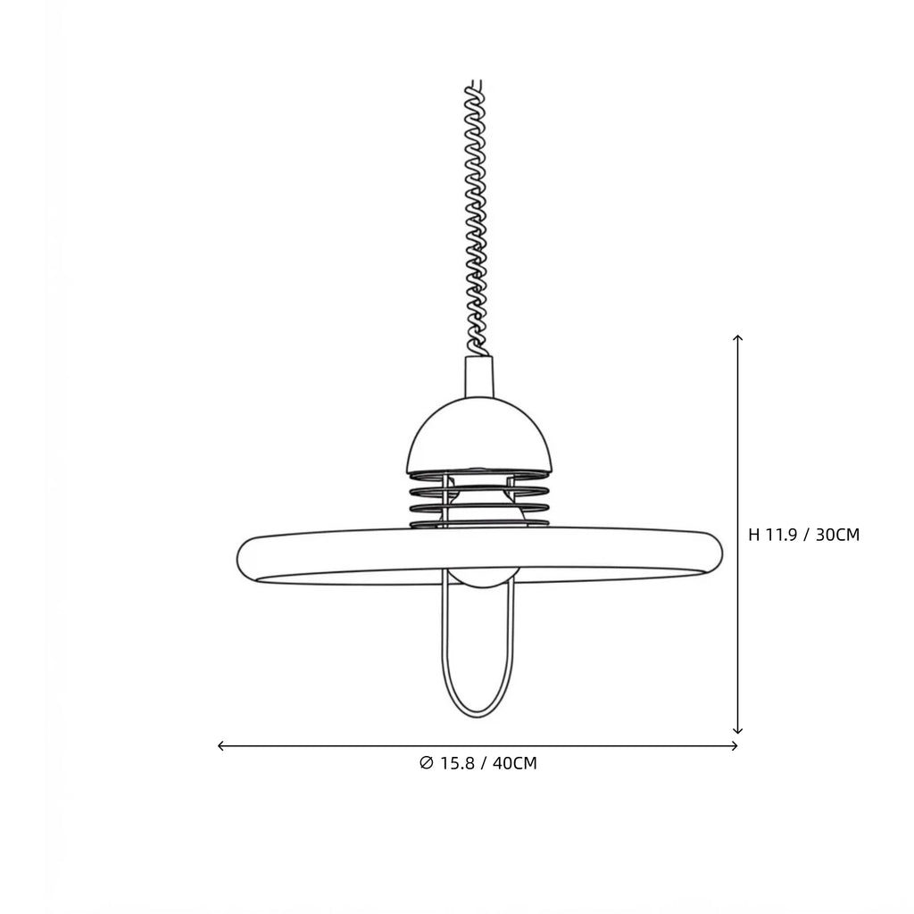 Modern White Disc Pendant Light Line Art Dimension Diagram