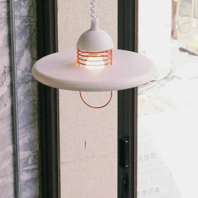 Illuminated Modern White Disc Pendant Light Studio Shot