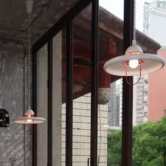 Modern White Pendant Light Near Window with City View