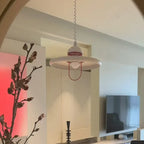 Modern White Disc Pendant Light in Contemporary Living Room