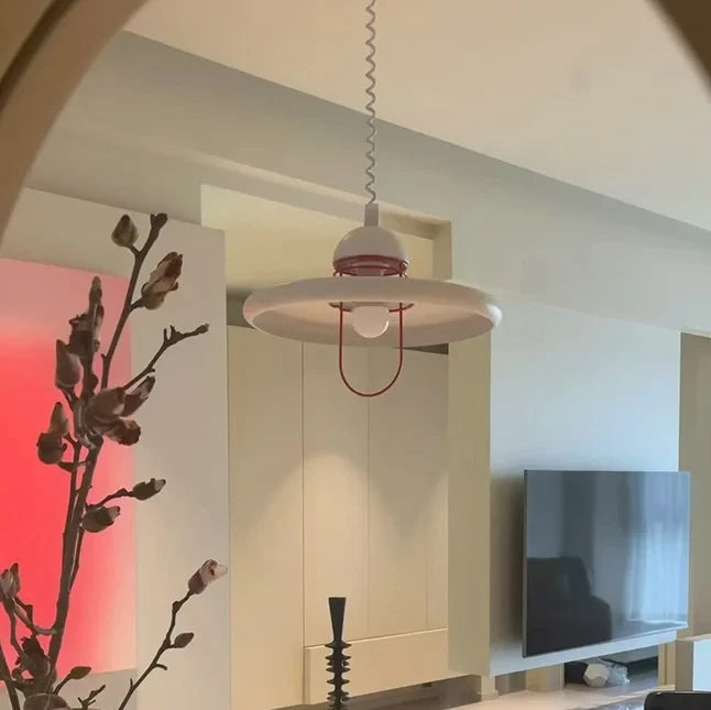 Modern White Disc Pendant Light in Contemporary Living Room