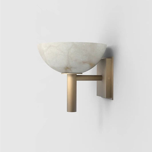 Illuminated Modern Alabaster Half-Bowl Wall Sconce Side View Display