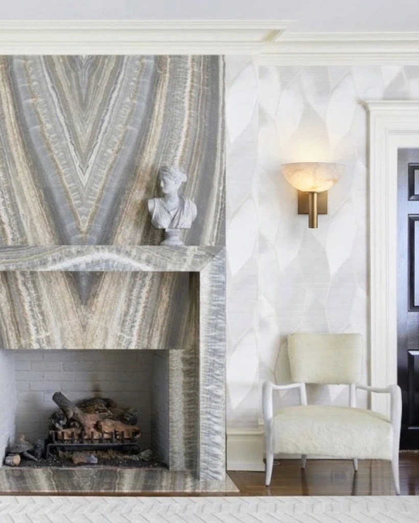 Modern Brass Alabaster Wall Sconce in Sophisticated Interior Setting