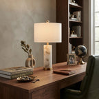 Modern Gold-Lined Fabric Shade Table Lamp in Designer Study Room