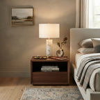 Modern Alabaster Table Lamp with Fabric Shade in Master Bedroom Interior