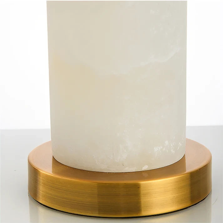 Close Up View of Modern Brass Base Ring and Alabaster Column Connection Details