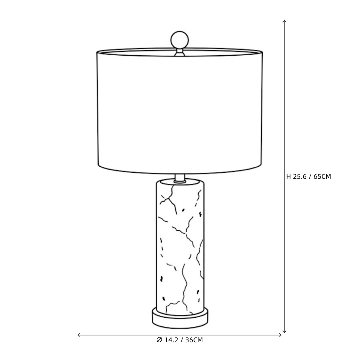Modern Alabaster and Gold-Lined Fabric Shade Table Lamp Line Art Dimension Diagram