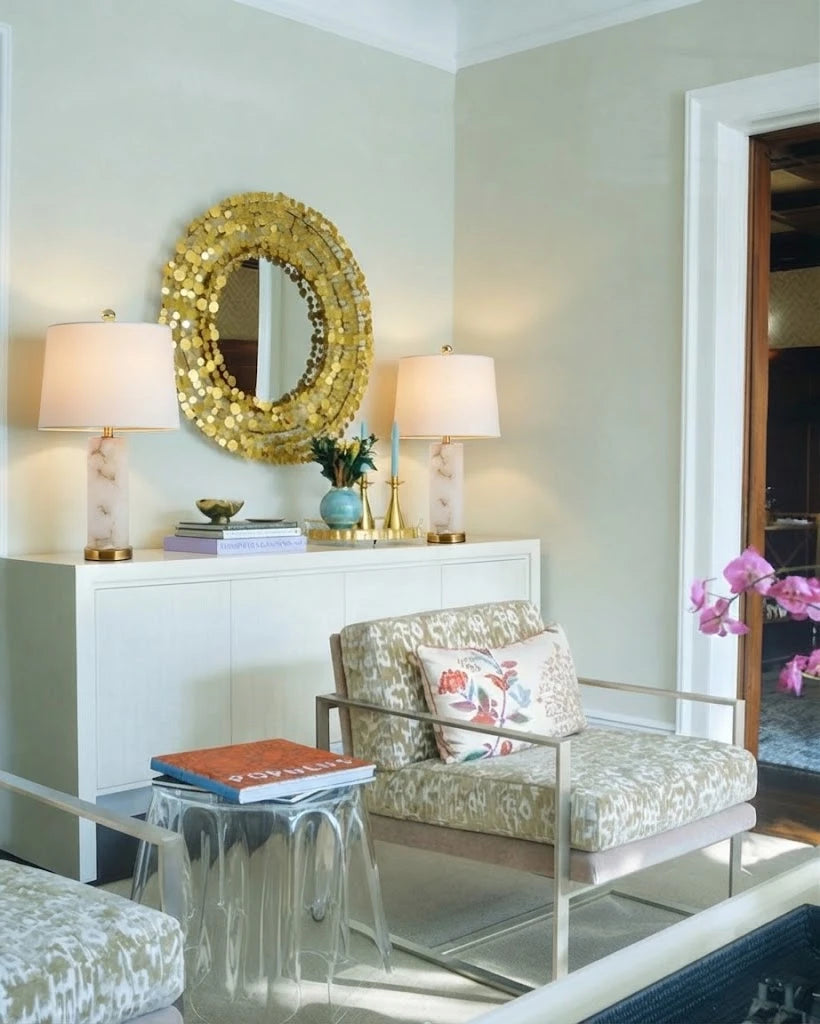 Modern Gold-Lined Fabric Shade Table Lamp in Elegant Living Space