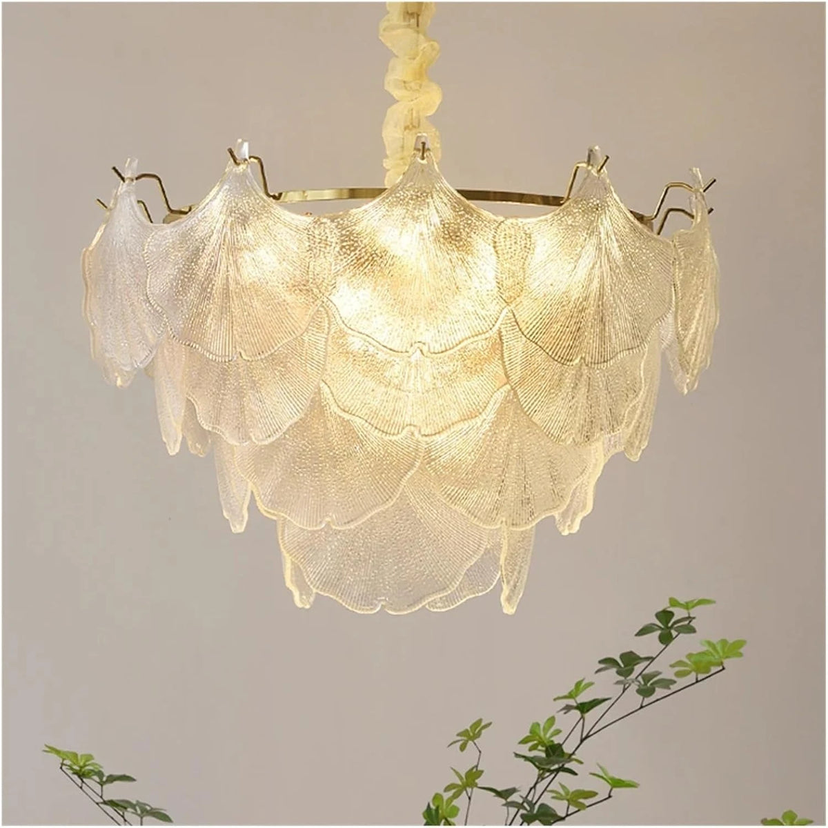 Illuminated Modern White Shell Art Glass Chandelier Studio Display