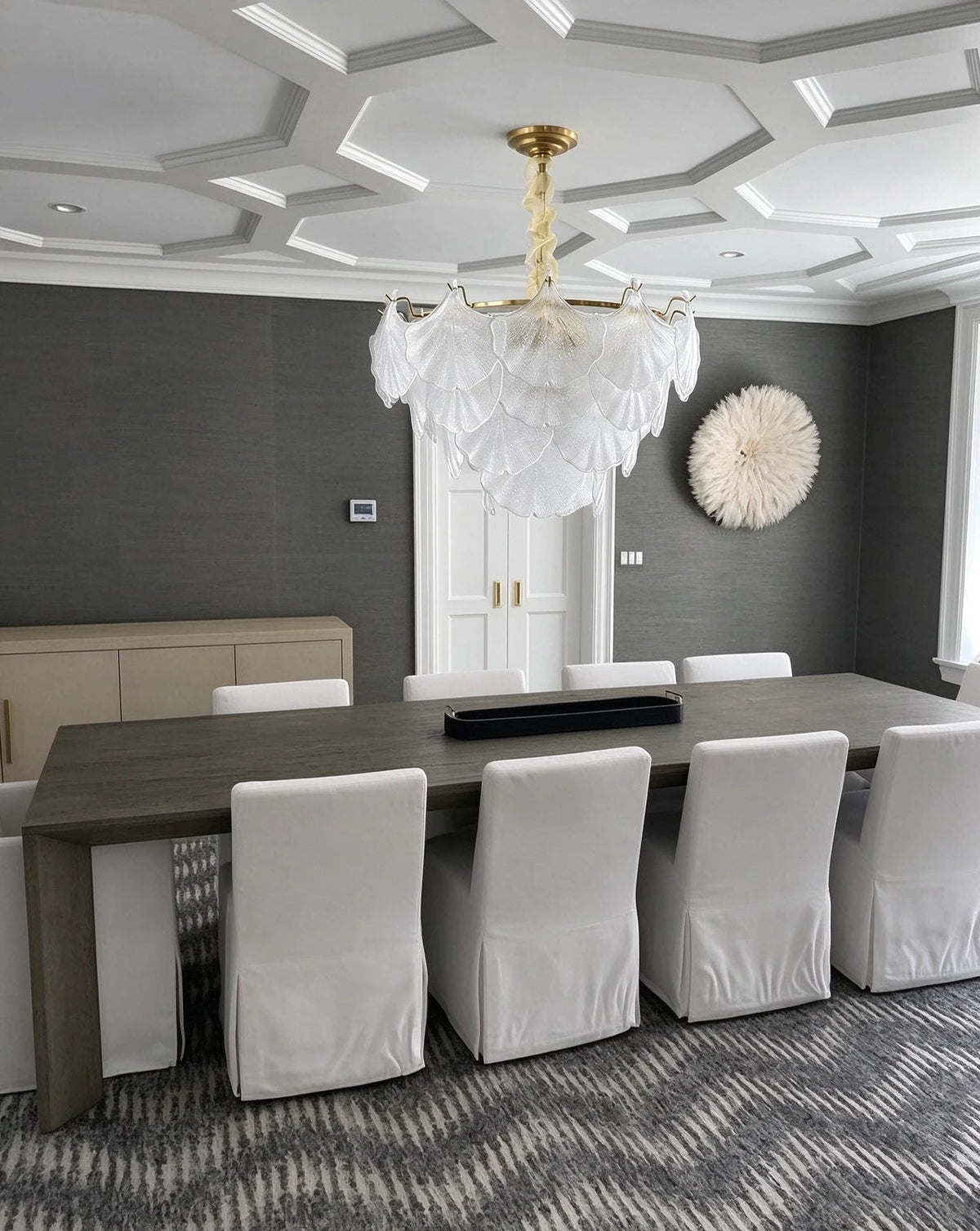Modern Multi-Tier Shell Art Glass Chandelier in Luxury Dining Area