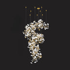 Illuminated Modern Grand Spiral Ginkgo Leaf Chandelier Studio Display