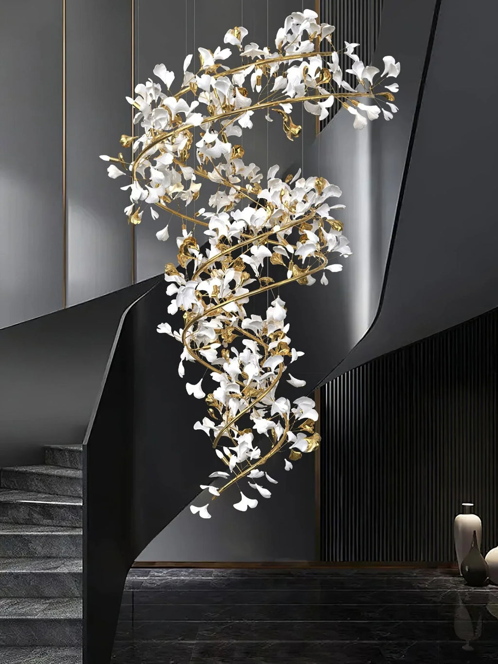 Modern Grand Spiral Chandelier in Staircase Stairwell