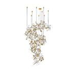 Modern Grand Spiral Gold Branch and White Ginkgo Leaf Chandelier on Pure White Background