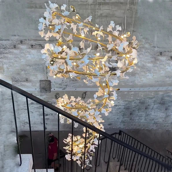 Modern Grand Spiral Chandelier in Industrial Loft Stairwell
