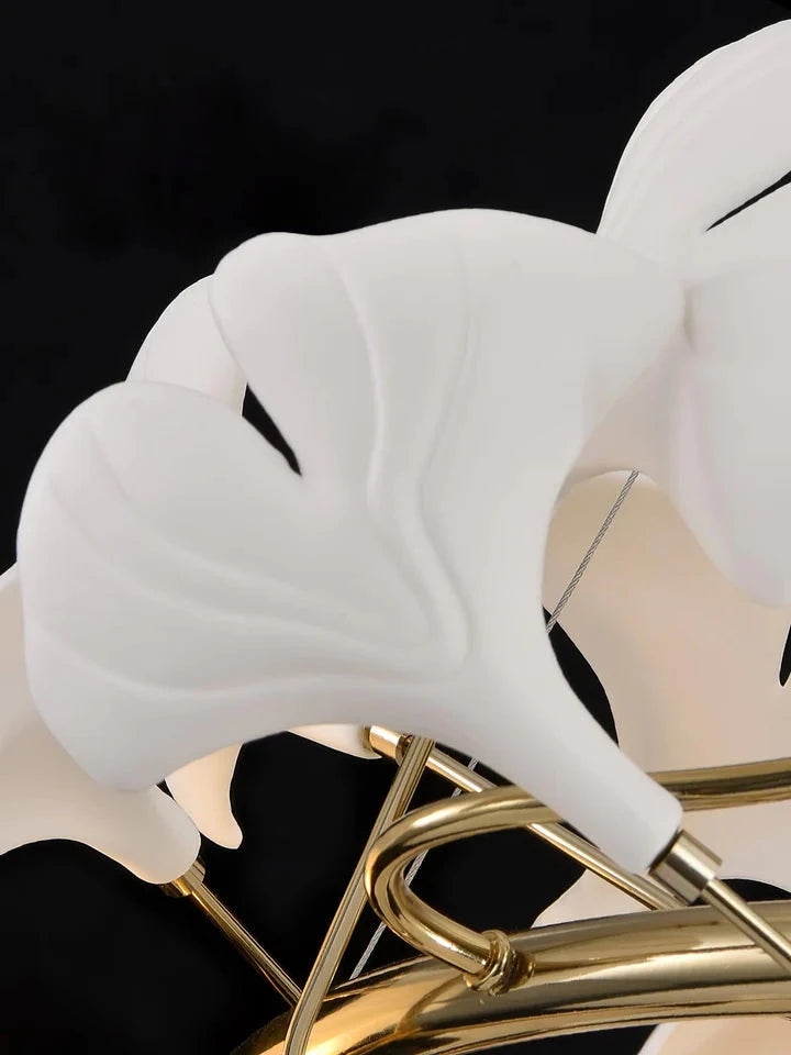 Close Up View of White Ginkgo Leaf Shade and Gold Branch Structure