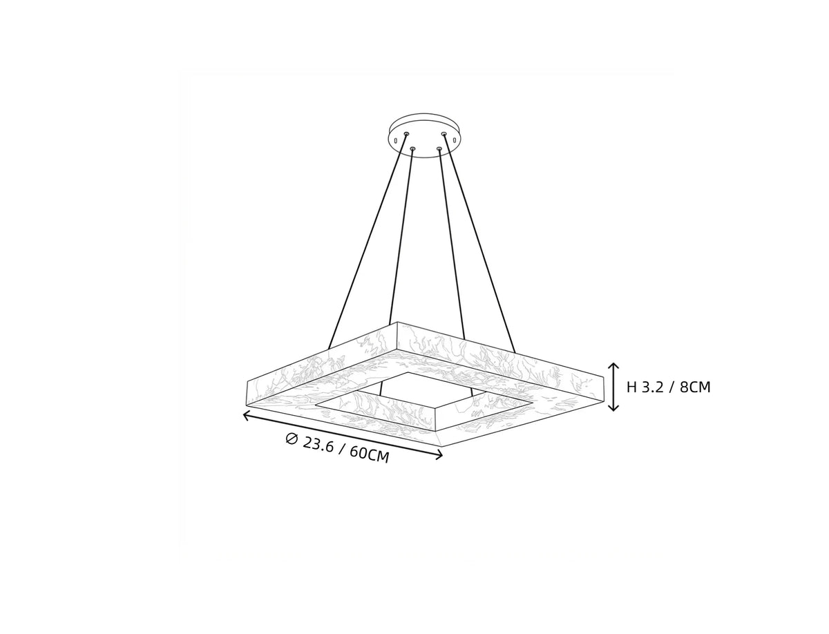 Modern Square Alabaster Chandelier Style B Line Art Dimension Diagram