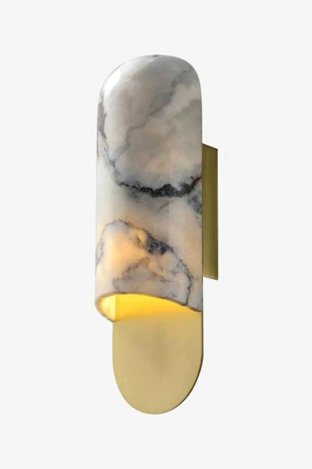 Illuminated Modern Alabaster Wall Sconce Studio Shot on White Background