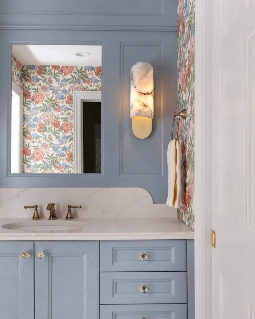 Modern Alabaster Wall Sconce in Contemporary Bathroom Interior
