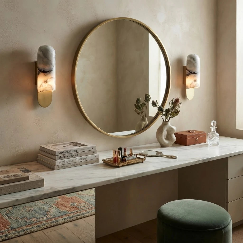 Modern Alabaster Wall Sconce in Luxury Dressing Area