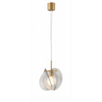Modern Brass and Smoked Grey Layered Wave Disc Art Glass Single Pendant Light with Gold Canopy on Pure White Background