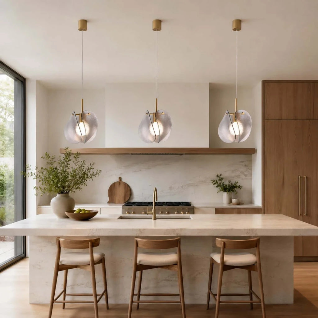 Modern Smoked Grey Layered Wave Disc Art Glass Pendant Lights Over Kitchen Island