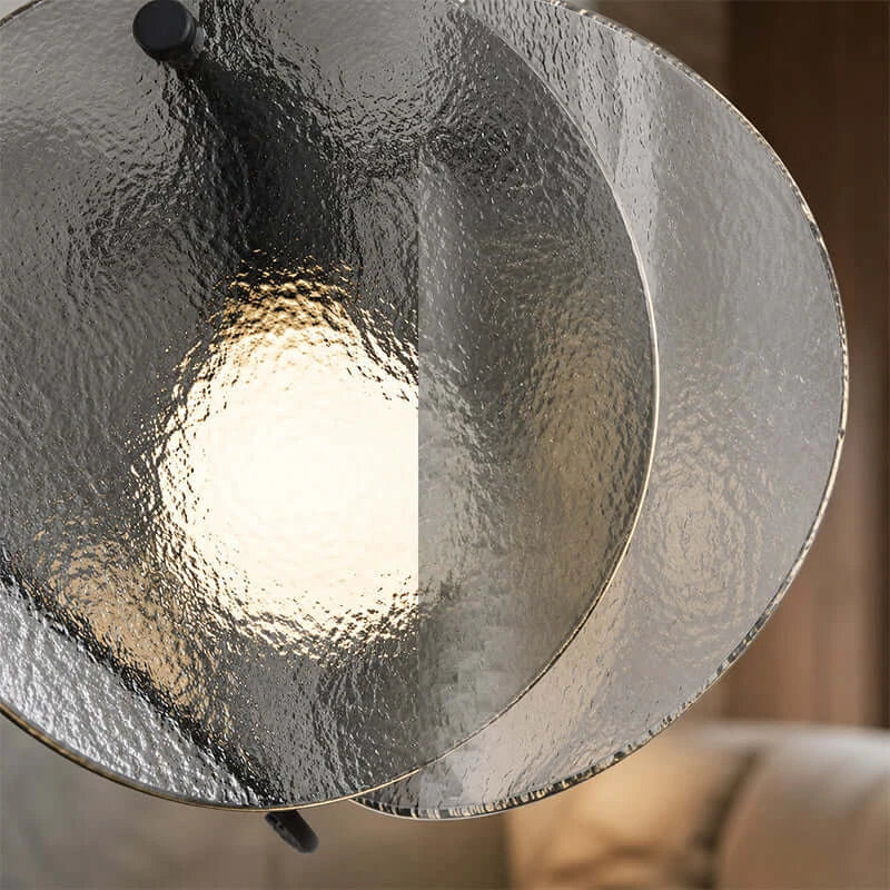 Close Up View of Illuminated Layered Wave Disc Art Glass Texture and Internal Light Glow