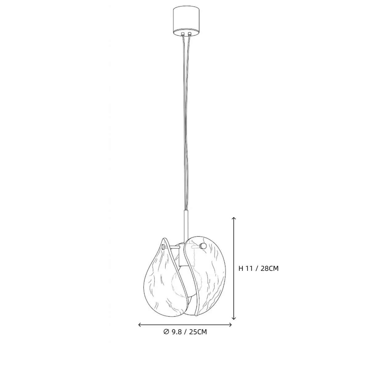 Modern Smoked Grey Layered Wave Disc Art Glass Pendant Light Line Art Dimension Diagram