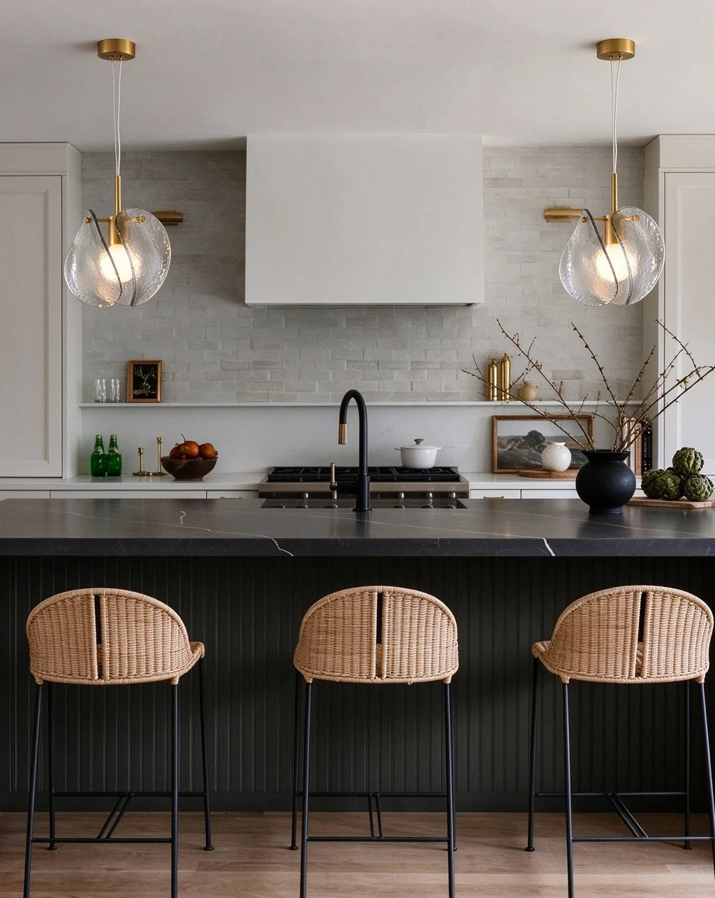 Modern Smoked Grey Layered Wave Disc Art Glass Pendant Lights Over Kitchen Bar