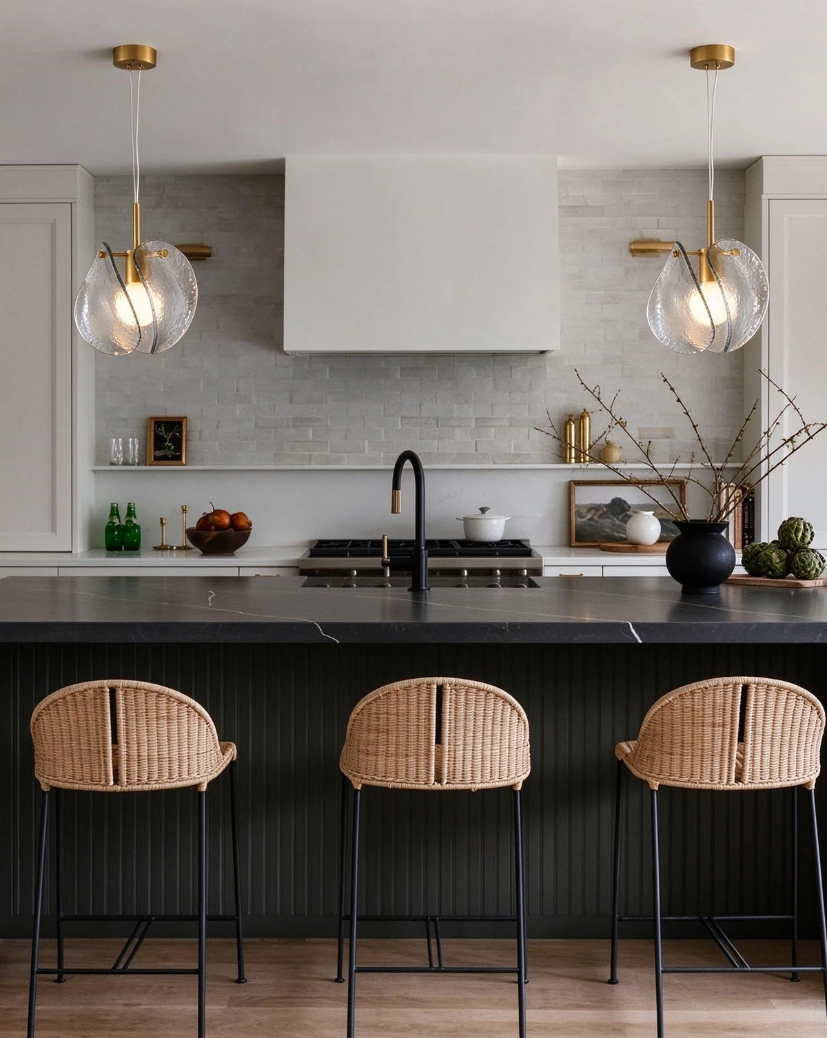 Modern Smoked Grey Layered Wave Disc Art Glass Pendant Lights Over Kitchen Bar
