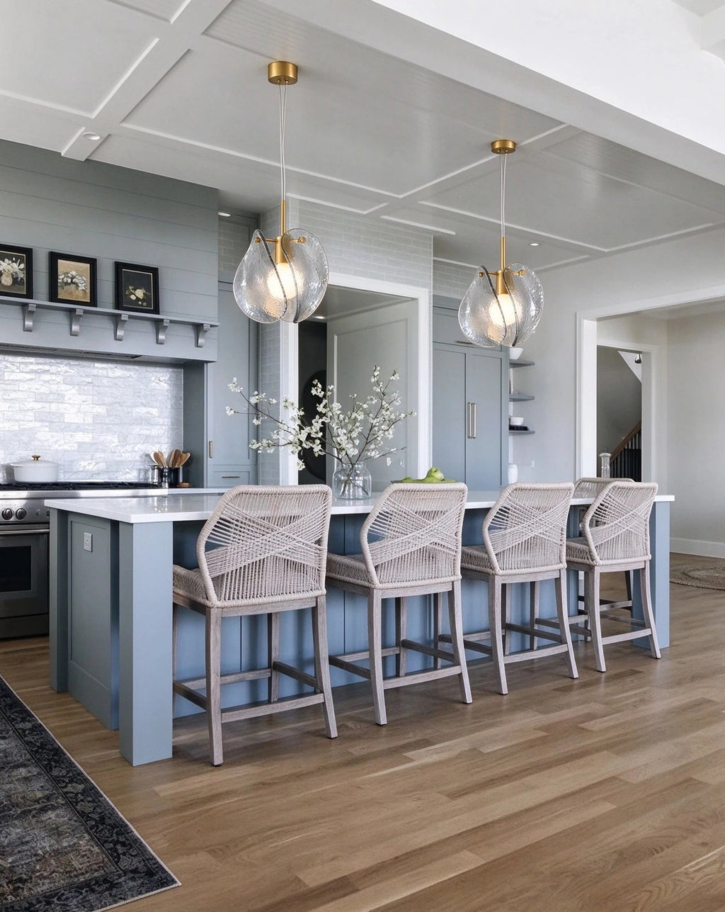 Modern Smoked Grey Layered Wave Disc Art Glass Pendant Lights in Luxury Kitchen