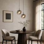 Modern Smoked Grey Wave Disc Art Glass Pendant Light Over Round Dining Table