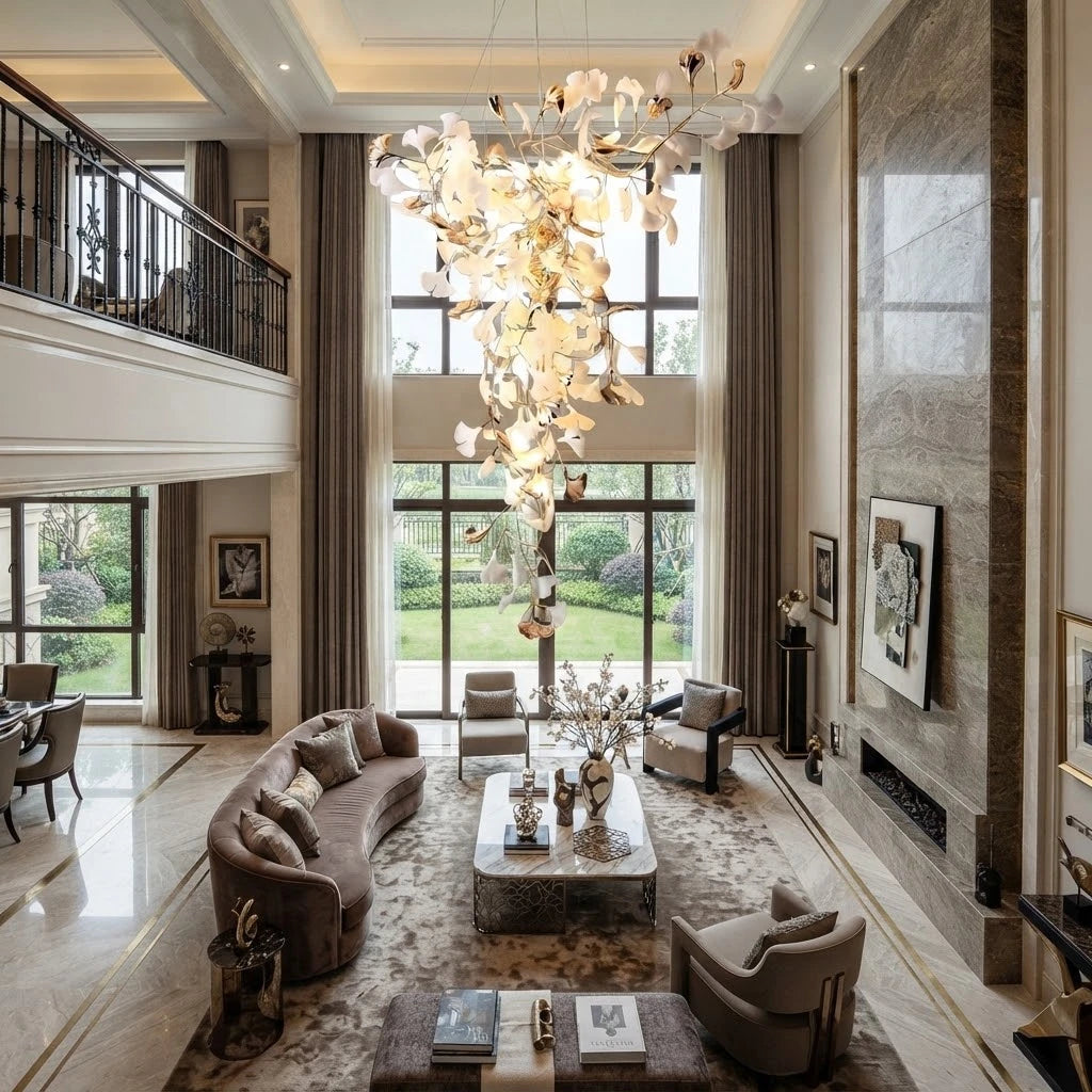 Modern Grand Luxury Ginkgo Leaf Chandelier in Villa Living Room