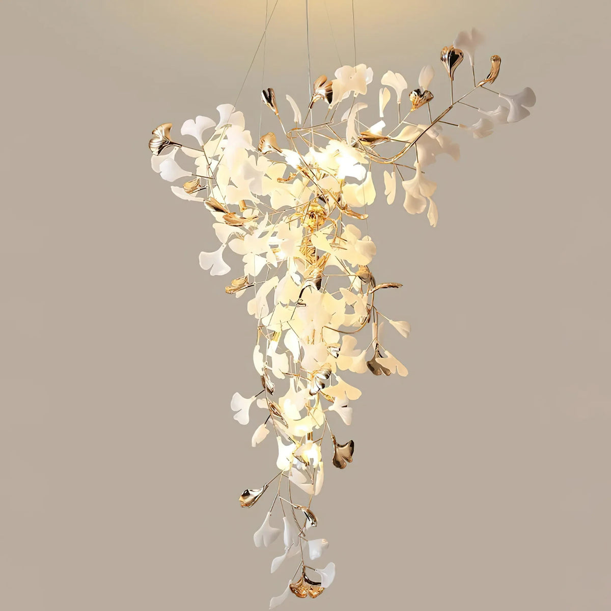 Modern Grand Luxury Ginkgo Leaf Chandelier Line Art Dimension Diagram