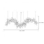 Modern Grand Linear Ginkgo Leaf Wave Chandelier Line Art Dimension Diagram