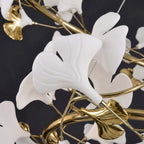 Close Up View of White Ginkgo Leaf Petals and Gold Branch Structure