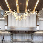 Modern Grand Gold Branch Wave Chandelier in Hotel Lobby Foyer