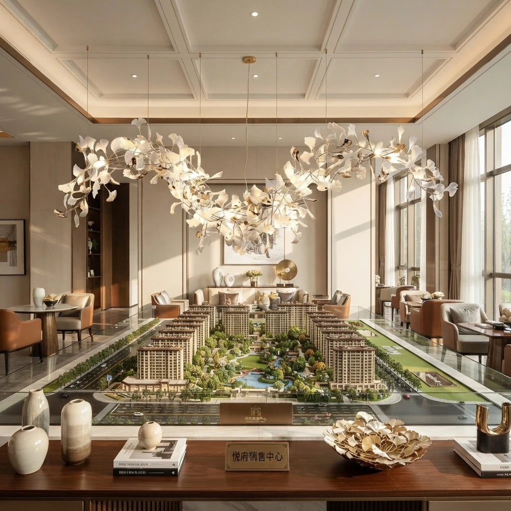 Modern Grand Wave Chandelier in Commercial Showroom Space