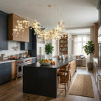 Modern Linear Gold Branch Chandelier in Modern Kitchen