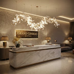 Modern Grand Ginkgo Leaf Wave Chandelier Over Reception Desk
