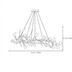 Modern Luxury Gold Ginkgo Leaf Oval Chandelier Line Art Dimension Diagram