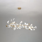 Illuminated Modern Gold Ginkgo Leaf Oval Chandelier Studio Shot