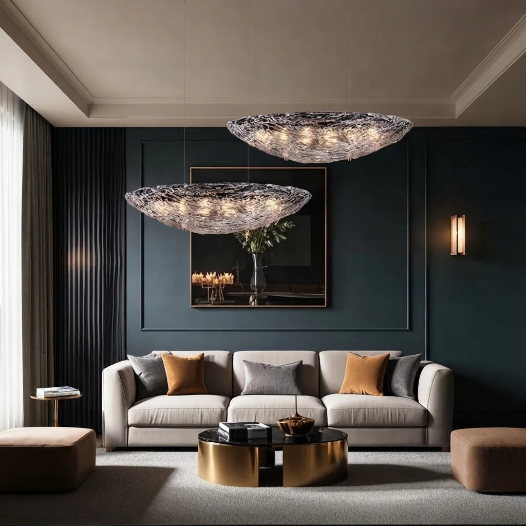Modern Textured Art Glass Chandelier in Luxury Living Room