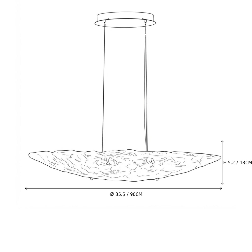 Modern Large Disc Textured Art Glass Chandelier Line Art Dimension Diagram