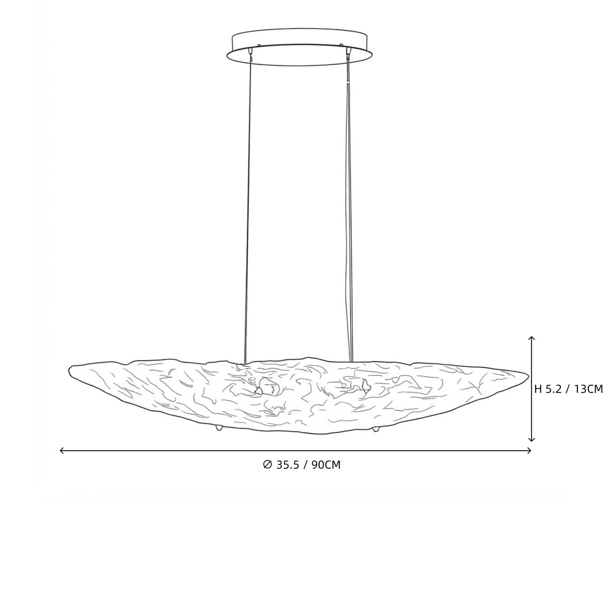 Modern Large Disc Textured Art Glass Chandelier Line Art Dimension Diagram