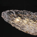 Close Up View of Textured Art Glass Shade and Internal Bulbs Structure